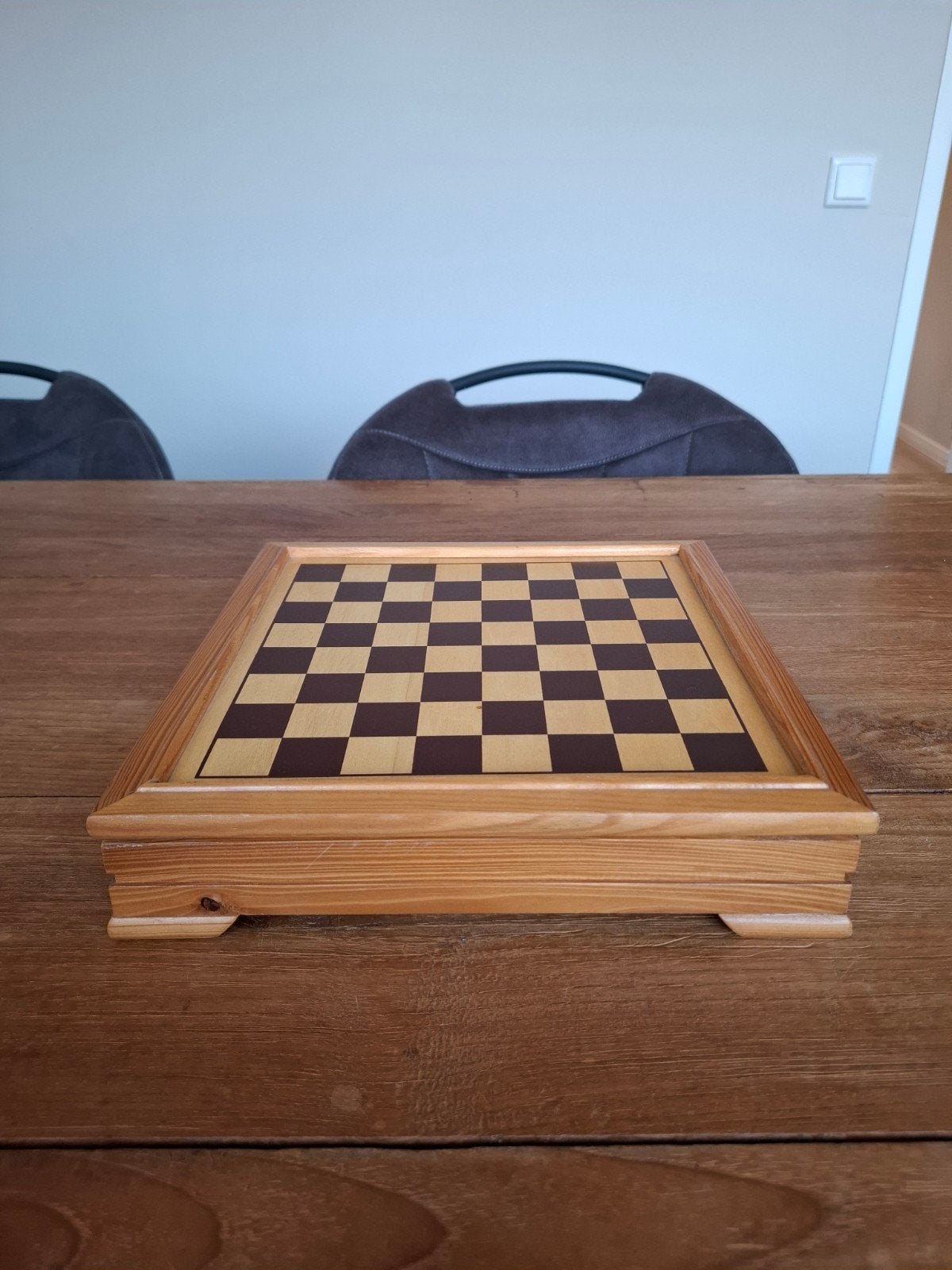 Schaak-, Backgammon- en Dominospel in Houten Kist, Een of twee spelers, Ophalen of Verzenden, Zo goed als nieuw, Reisspel