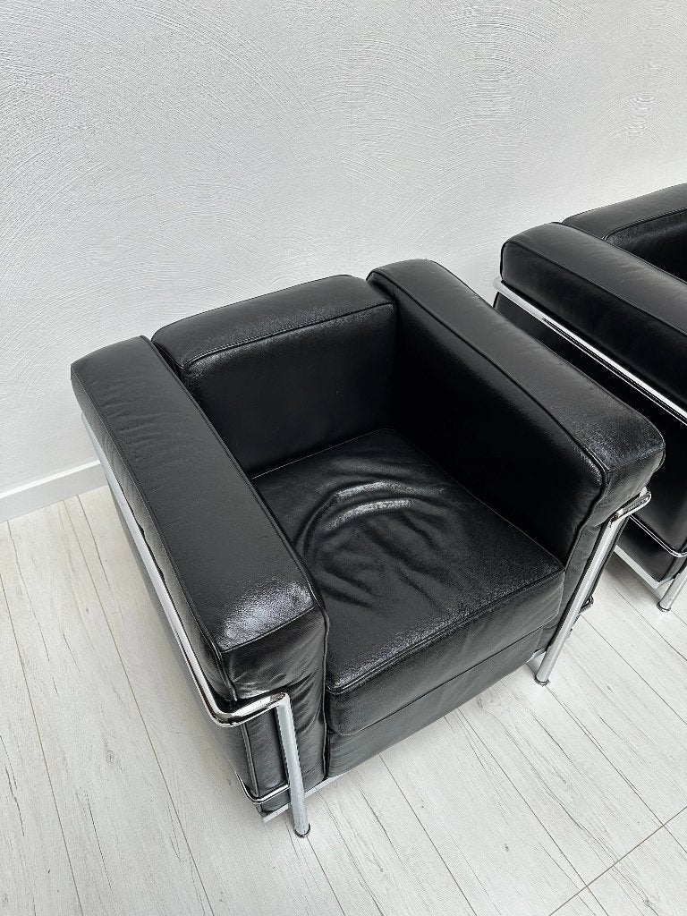 2x Cassina LC2 leren fauteuils Le Corbusier vintage jaren 90, Ophalen of Verzenden, Zo goed als nieuw, Leer, Vintage