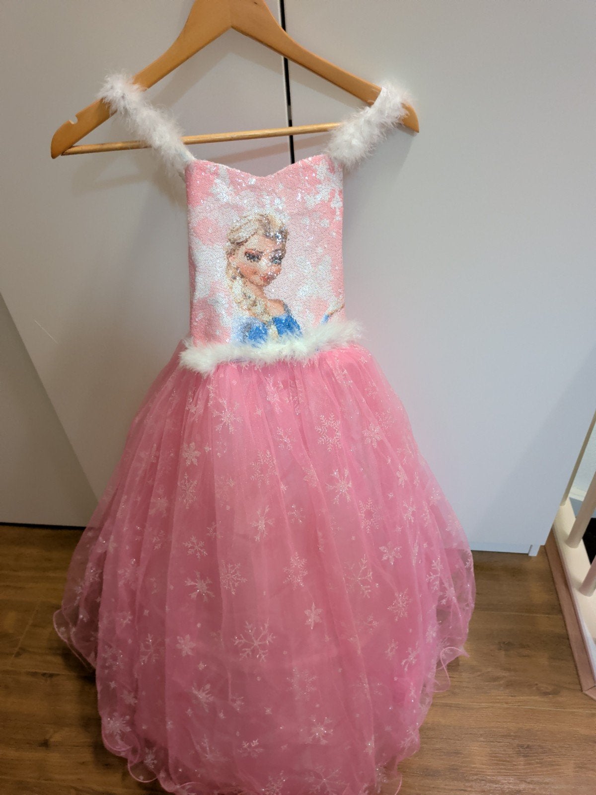 Elsa Frozen prinsessenjurk roze met sneeuwvlokken, Kinderen en Baby's, Carnavalskleding en Verkleedspullen, Ophalen of Verzenden