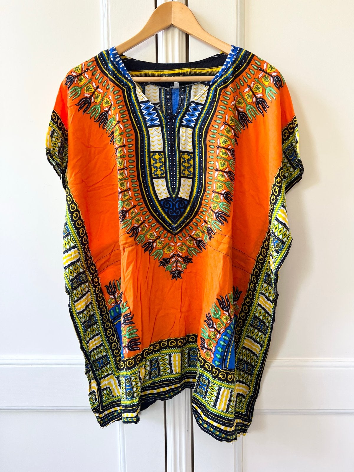 Beach Angels Oranje Kaftan met Kleurrijke Print, One Size, Maat 42/44 (L), Oranje, Ophalen of Verzenden, Zo goed als nieuw