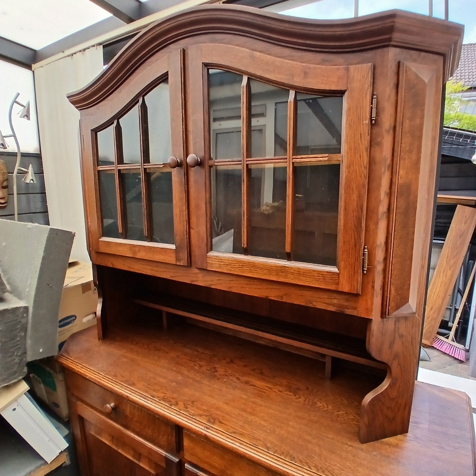 Antieke eikenhouten buffetkast met vitrine, Antiek en Kunst, Ophalen