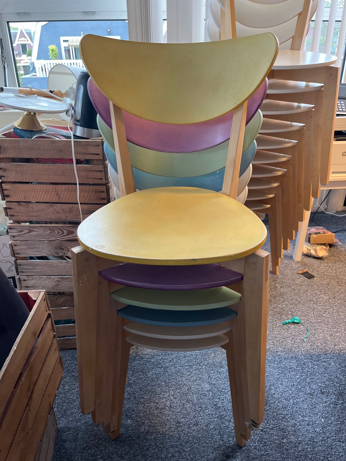 Ikea Nordmyra stoelen 16 stuks, waarvan 4 kleur, Huis en Inrichting, Ophalen, Gebruikt, Wit, Vijf, Zes of meer stoelen