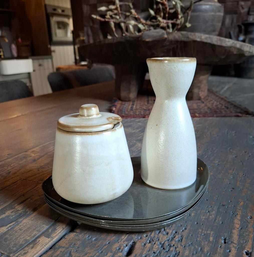 Beige aardewerken melkkannetje & suikerpotje wabi sabi boho., Ophalen of Verzenden, Nieuw