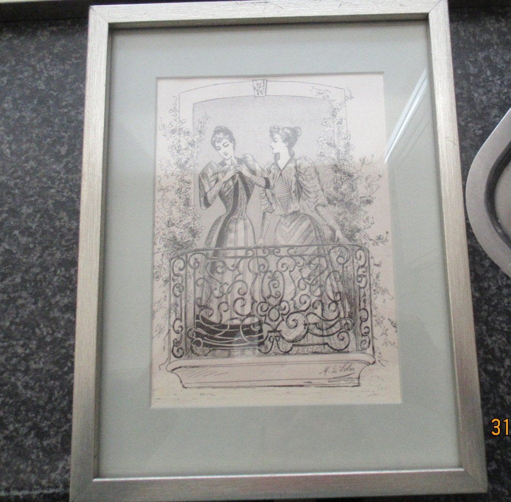 OUDE PRENT/ ETS- MODE PRENT -DAMES IN JAPONNEN- M. DE SOLAR, Ingelijst, Mode, Ophalen of Verzenden, Gravure
