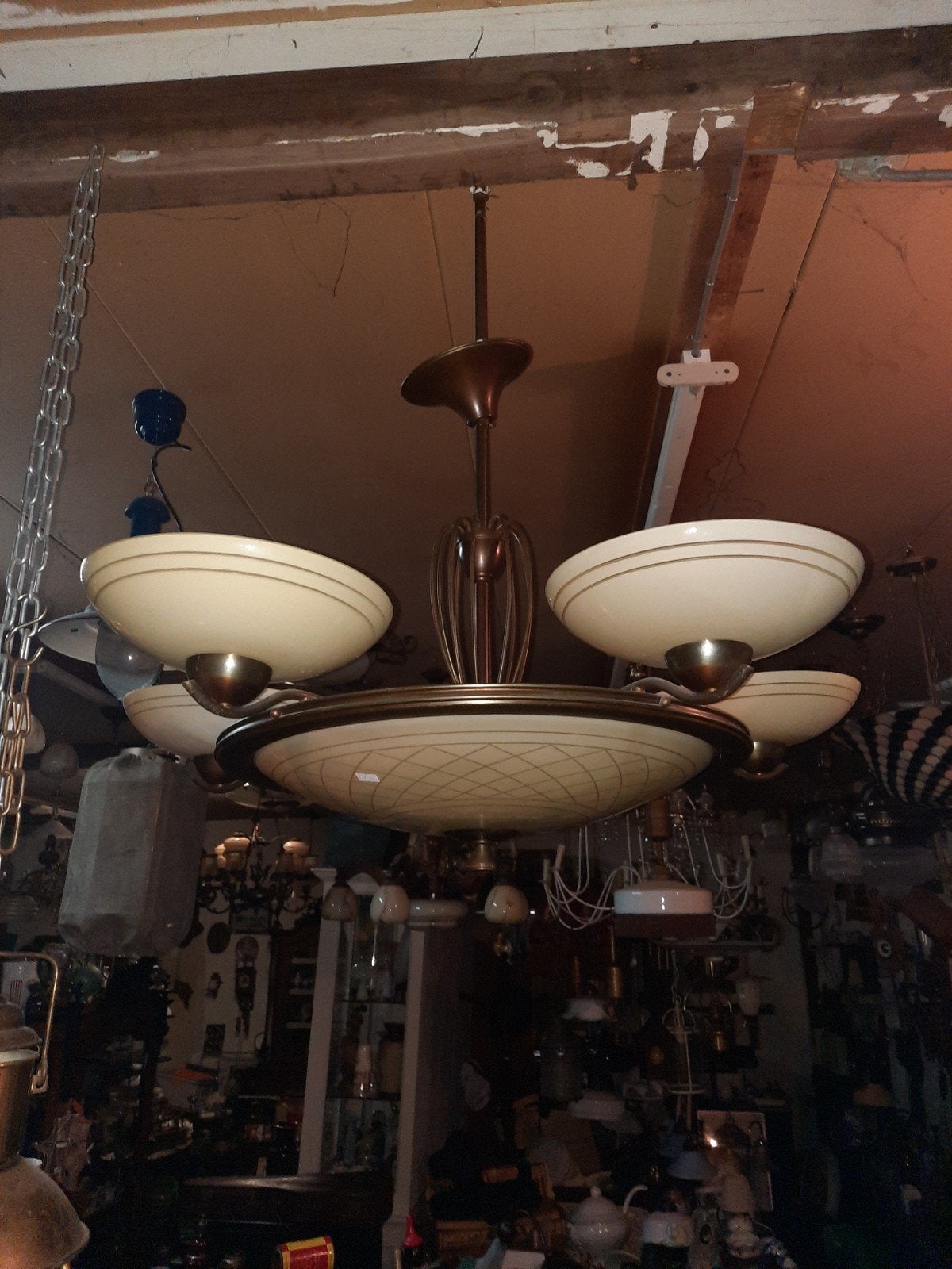 Art Deco Kroonluchter met 5 Lichtpunten, Ophalen