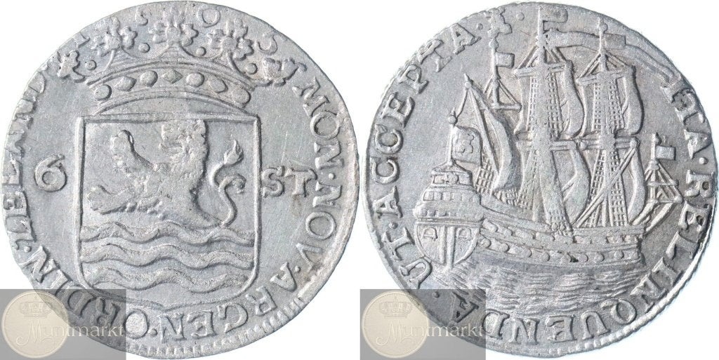 Zeeland Scheepjesschelling 6 Stuivers 1765 -ONGEDOCUMENTEERD, Postzegels en Munten, Vóór koninkrijk, Zilver, Losse munt, Overige waardes