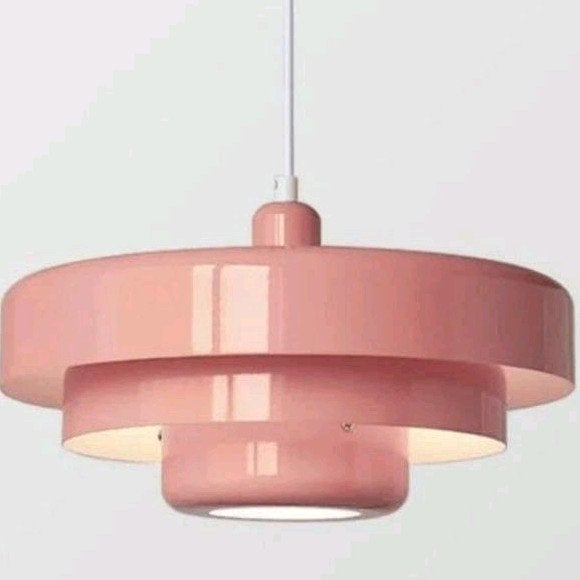 Moderne roze hanglamp met gelaagd design, Ophalen, Modern, Scandinavisch, Zo goed als nieuw, Metaal