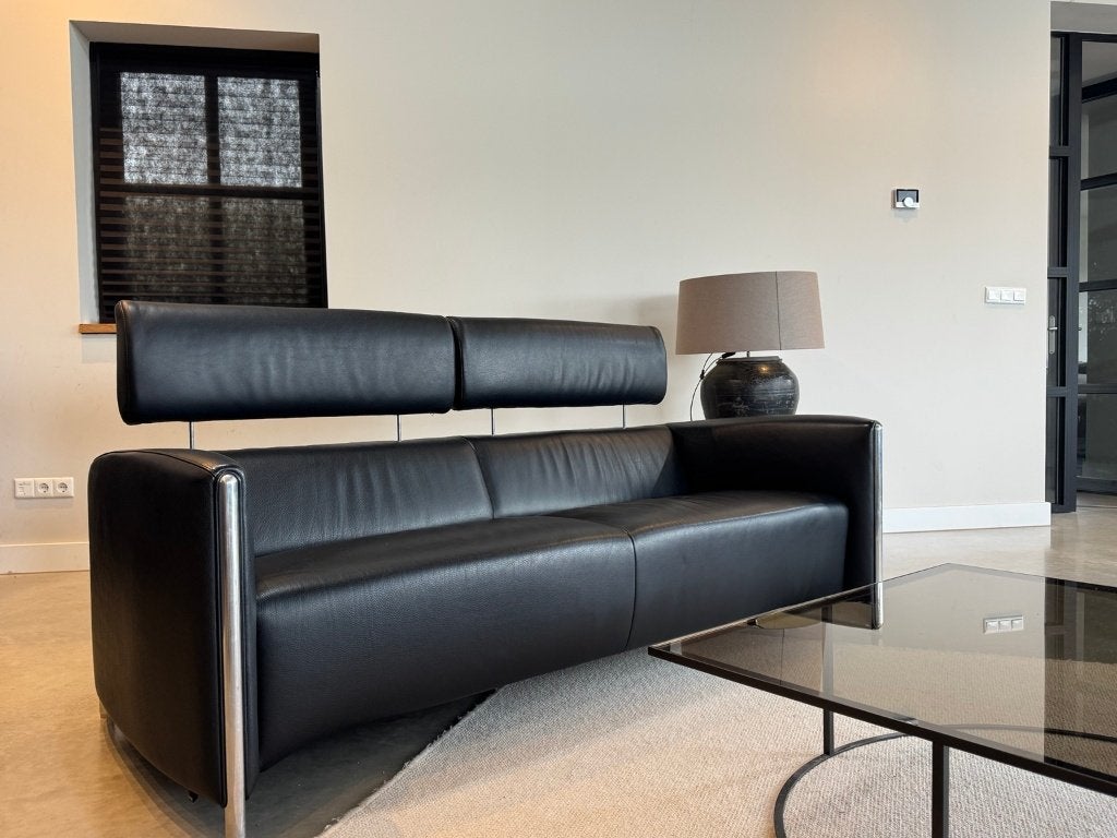 Leolux Goncharov 3-zits | Zwart leer | Zeer nette staat, Leolux, Marinus Dammeweg 42, 5928 PW Venlo, Nederland, Info@leolux.nl