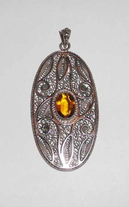 Hanger Zilver 835 filigrain Citrien Topaas, Ophalen of Verzenden, Zo goed als nieuw, Zilver, Zilver