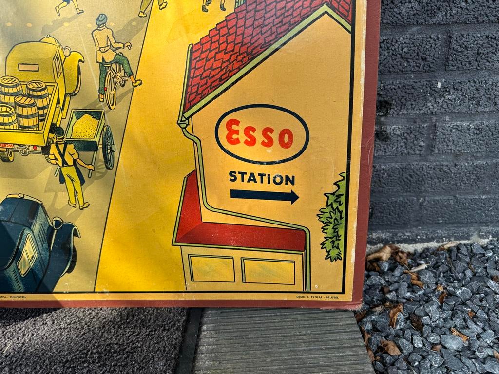 Vintage Verkeerseducatie Platen - Esso reclame, Ophalen, Reclamebord, Gebruikt, .