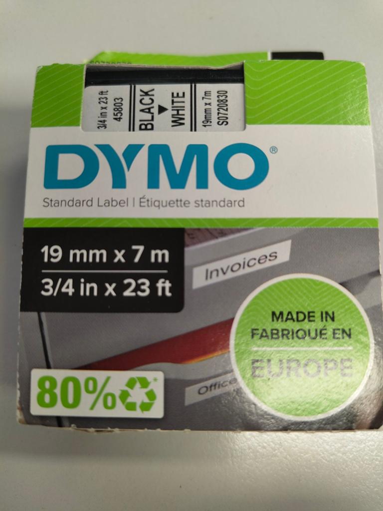 Dymo LabelWriter Labeltape 19mm x 7m Zwart op Wit, Computers en Software, Labelprinters, Ophalen of Verzenden