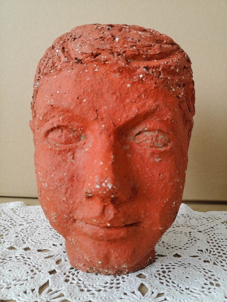 Vintage terracotta beeld tuinbeeld hoofd kinderkop 20cm 1980, Ophalen of Verzenden, Gebruikt, Mens