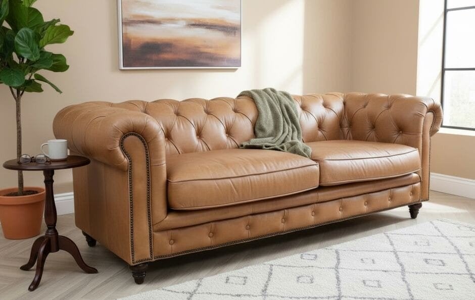 GEZOCHT!Chesterfield camelkleur, Huis en Inrichting, Driepersoons, 75 tot 100 cm, Ophalen of Verzenden, Zo goed als nieuw