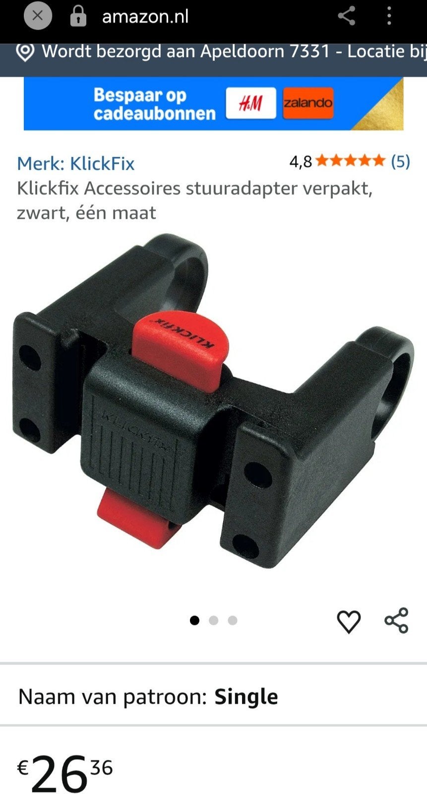 KlickFix stuuradapter voor fietsaccessoires, Ophalen, Zo goed als nieuw, KlickFix