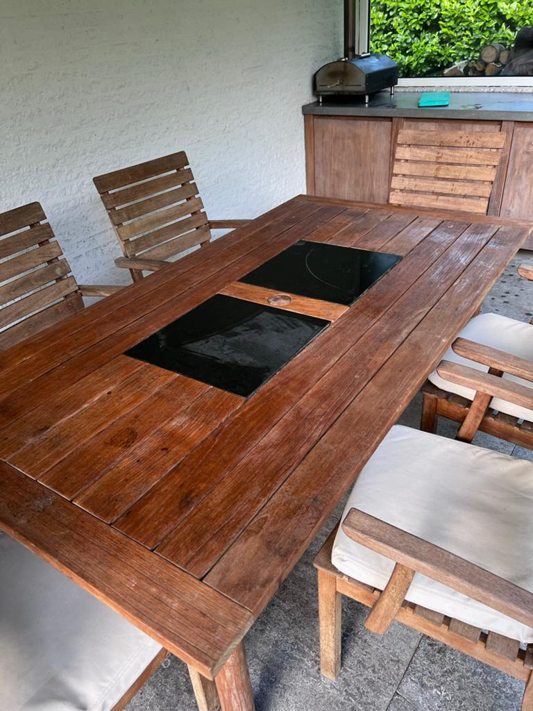 Gloster Teakhouten Tuinset met 6 Stoelen, Ophalen, Gebruikt, Eettafel, 6 zitplaatsen