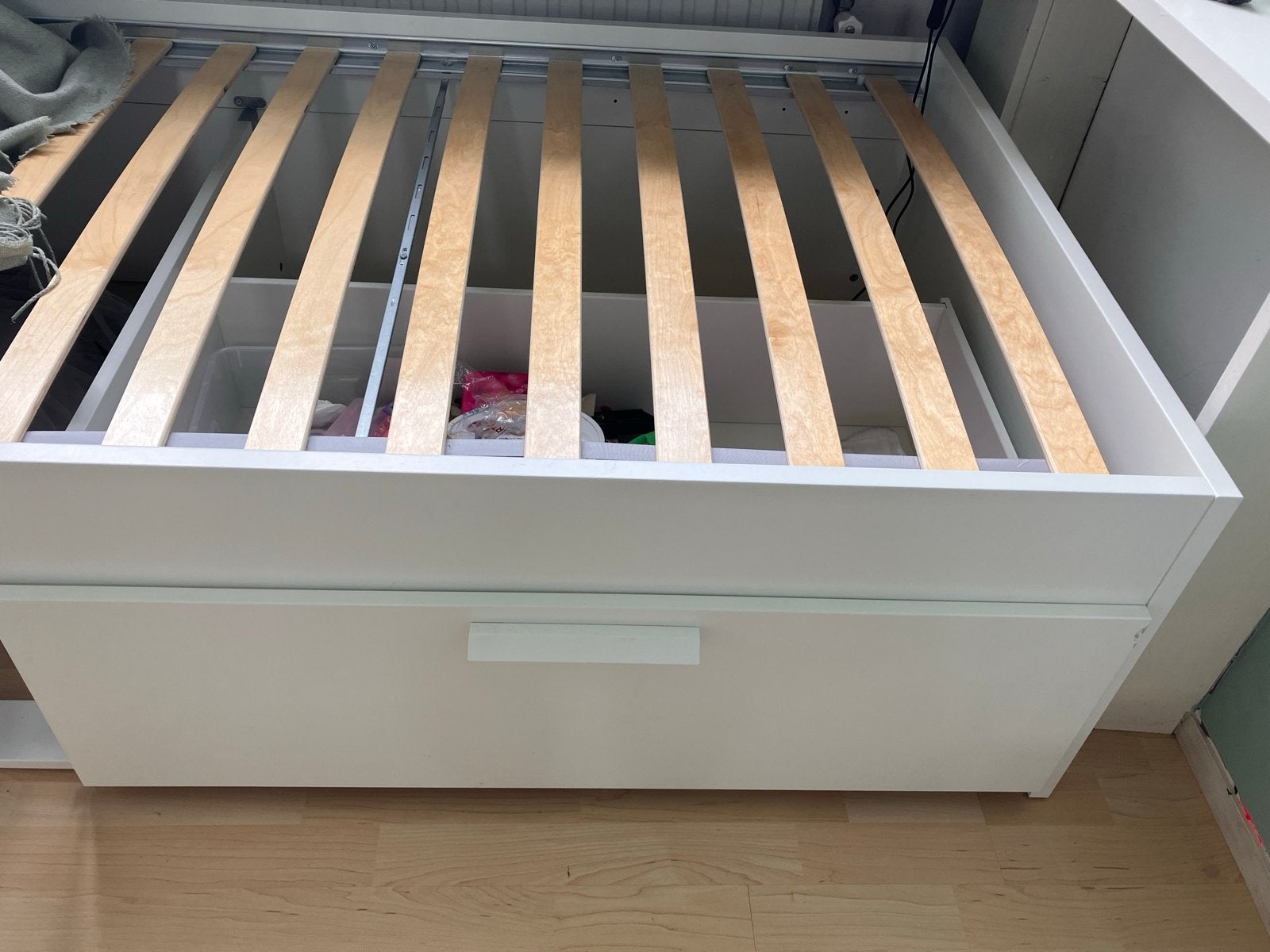 Eenpersoonsbed met lades - wit, Ophalen, Gebruikt, 90 cm, Eenpersoons