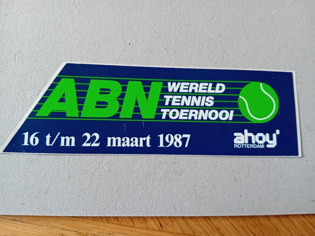 Wereld Tennis Toernooi sticker 1987 Ahoy door ABN 14x4,5cm, Ophalen of Verzenden, Zo goed als nieuw, Bedrijf of Vereniging