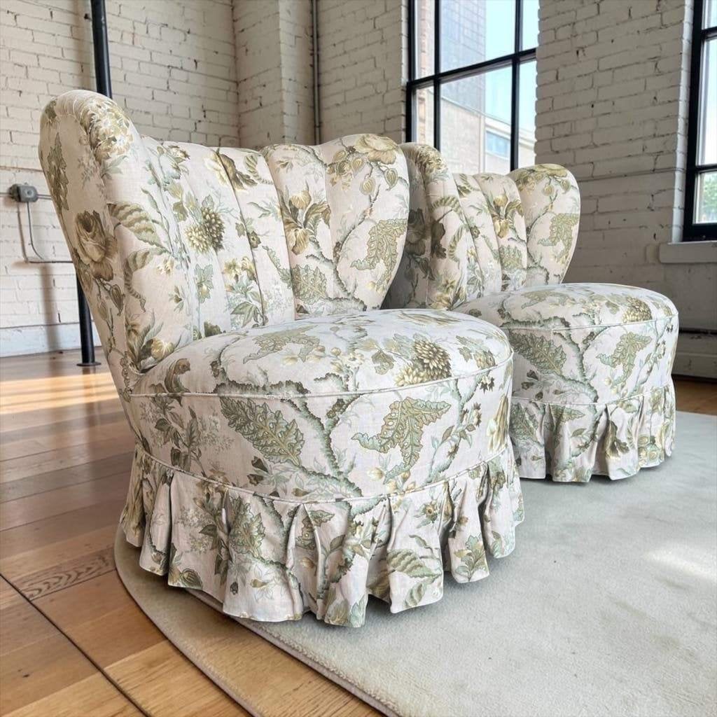 Set van 2 vintage gebloemde fauteuils / cocktail stoelen, Antiek en Kunst, Ophalen