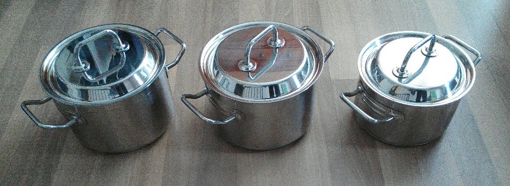 SIGG kookpannen 1x18cm/2liter & 2x20cm/3 liter, Ophalen of Verzenden, Gebruikt, Rvs, Kookpan