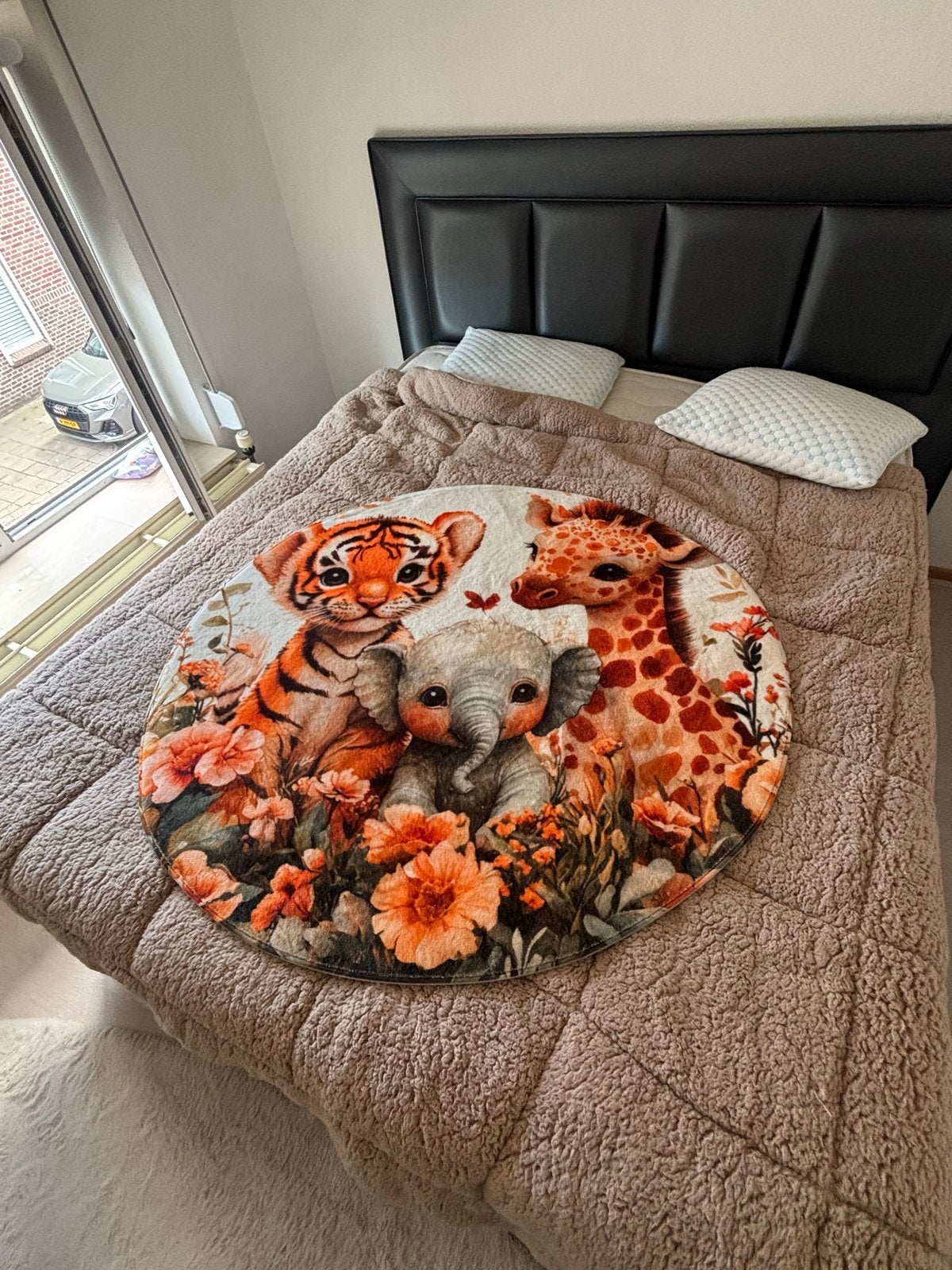 Rond kleed met jungle dieren print voor kinderkamer, Rond, Oranje, Zo goed als nieuw, 50 tot 100 cm
