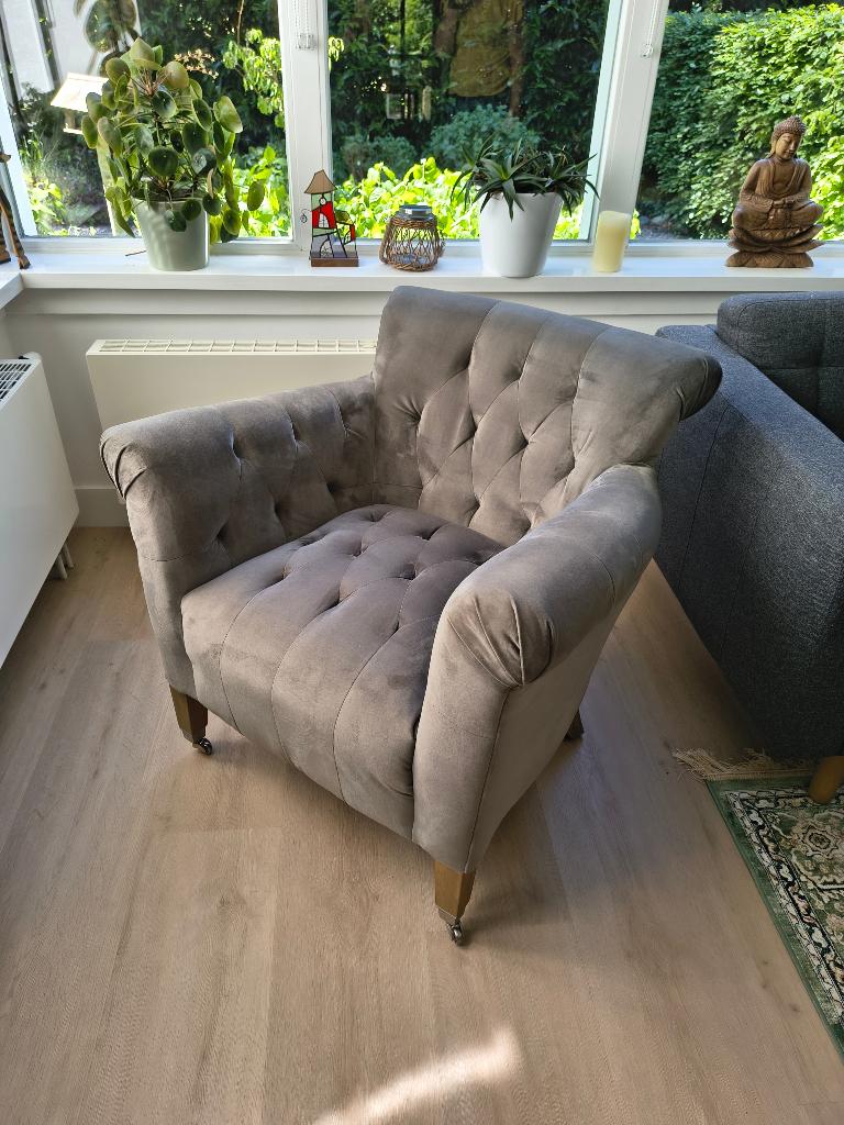 Mooie Rivièra Maison St Regis Armchair Velvet grijs, Ophalen, 75 tot 100 cm, Zo goed als nieuw, 75 tot 100 cm