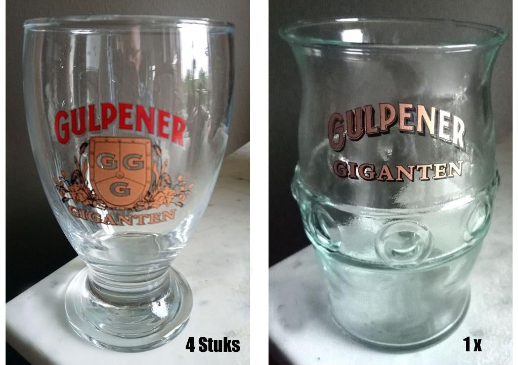 5 Gulpener Giganten Bierglazen, Ophalen of Verzenden, Zo goed als nieuw, Glas of Glazen, Overige merken