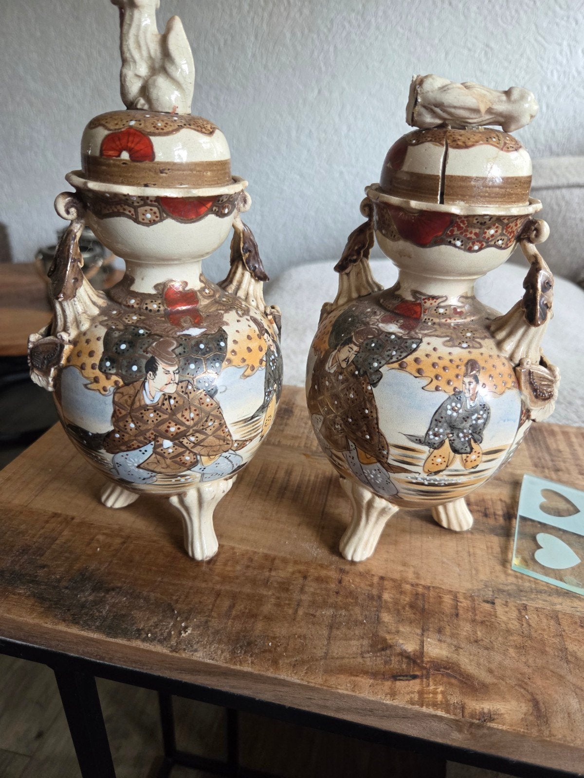 Antieke Japanse Satsuma Vazen met Samurai Decoratie, Ophalen of Verzenden