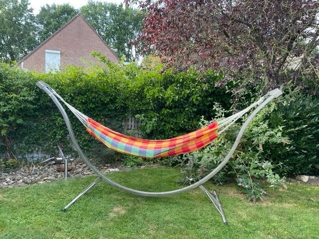 Hangmat pus staander van RVS, Ophalen, Zo goed als nieuw, Met standaard, Eenpersoons