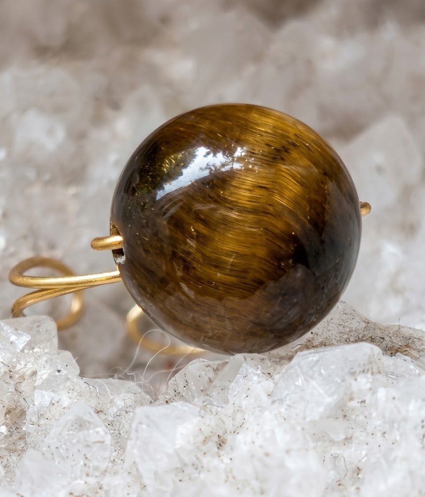 Nieuwe verstelbare tijgeroog ring goud, 18 tot 19, Nieuw, Ophalen of Verzenden, Dame of Heer