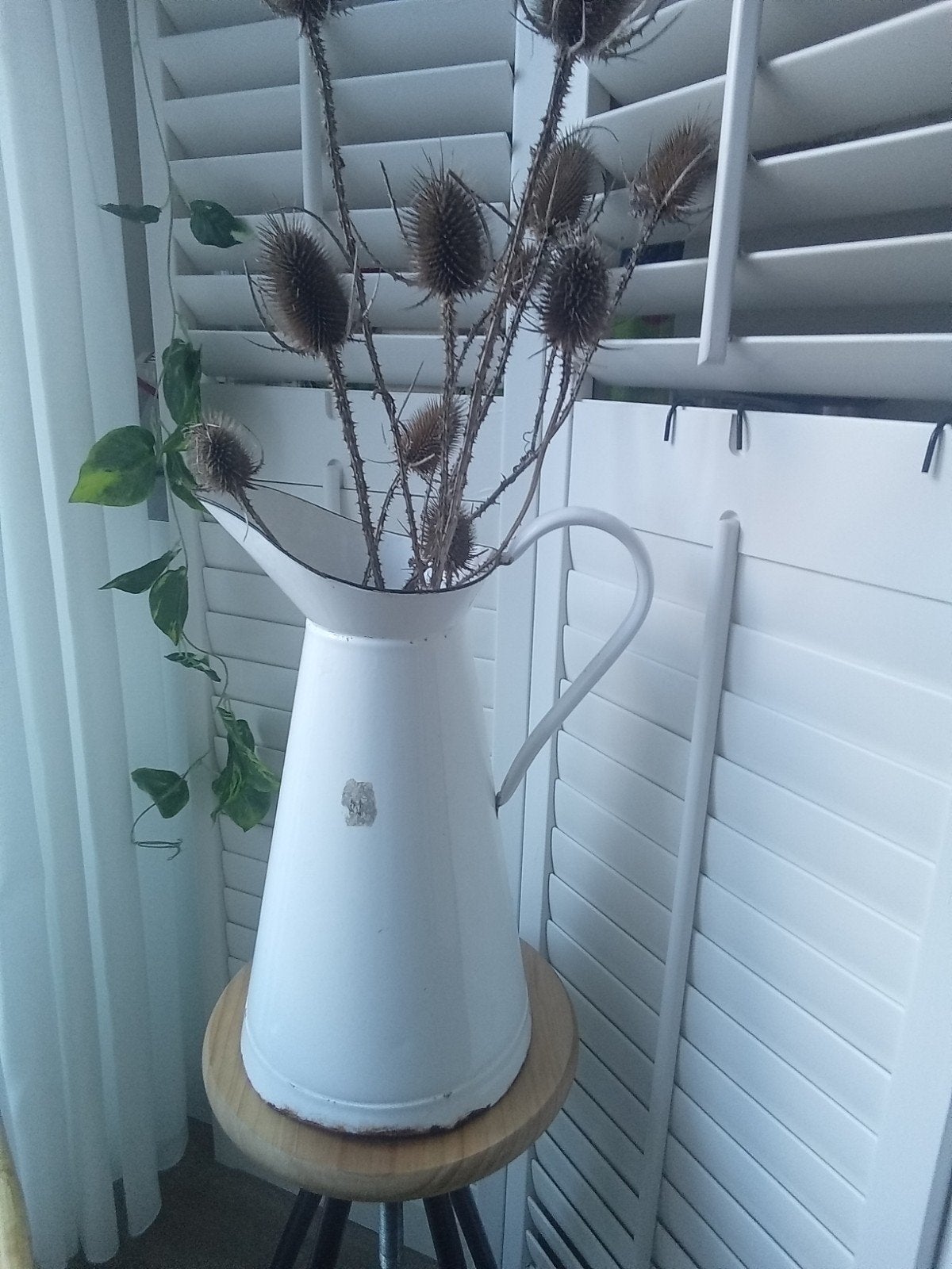 prachtige oude frans water kan, wit emaille, groot,45 cm, Ophalen of Verzenden