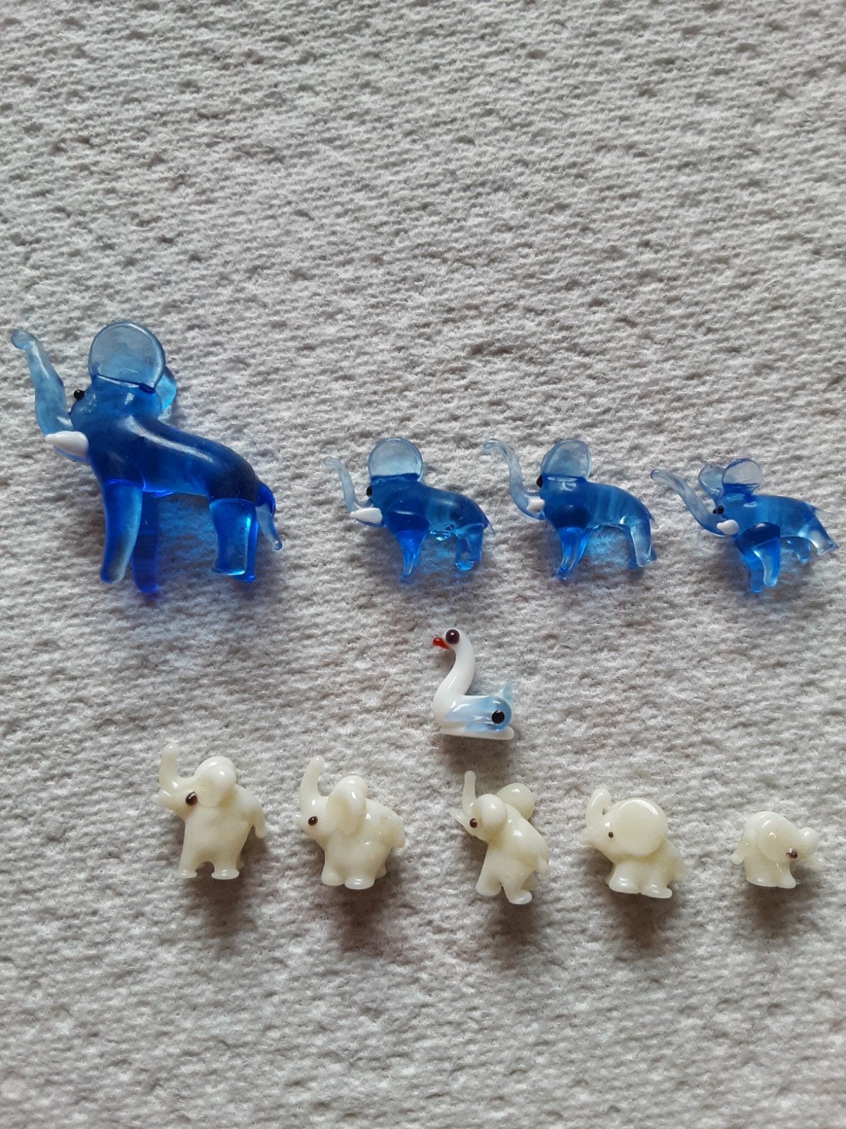 Miniatuur olifanten en vogel beeldjes GLAS, Verzenden, Gebruikt, Wild dier, Beeldje of Figuurtje