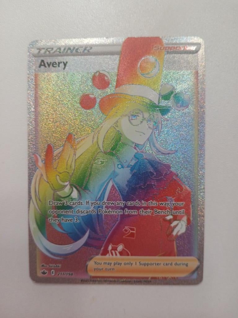 Pokémon kaart Avery 211/198 Rainbow Rare Trainer, Ophalen of Verzenden, Zo goed als nieuw, Losse kaart, Foil
