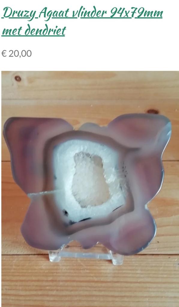 Druzy agaat vlinder 94*79mm, Ophalen of Verzenden, Mineraal
