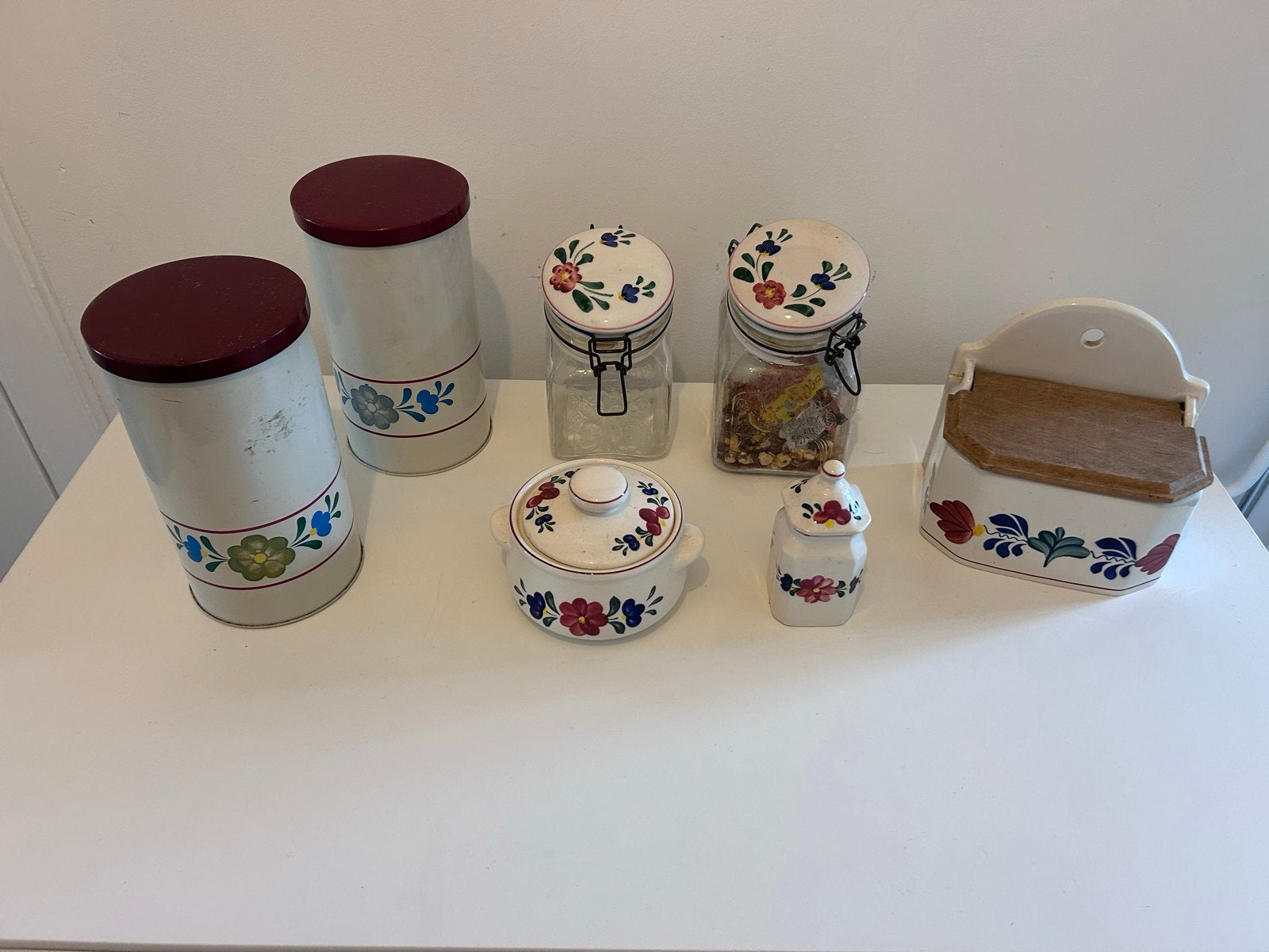 Vintage Keukenset: Blik, glas en keramiek (o.a. boerenbont), Ophalen of Verzenden