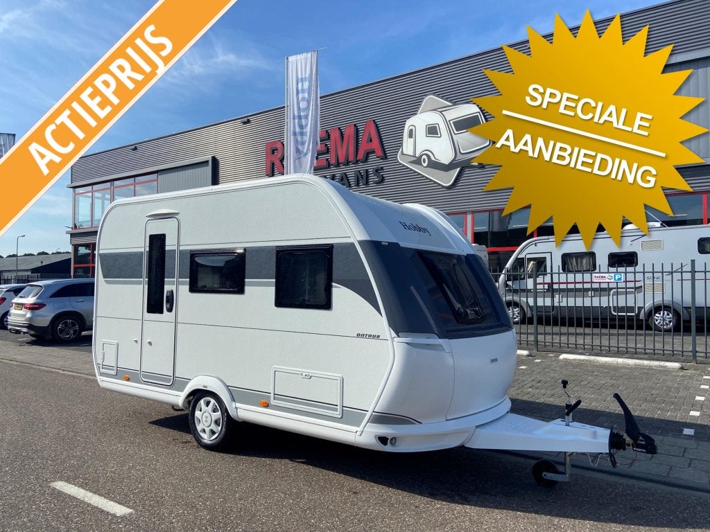 Hobby On Tour 390 SF Treinzit, dwars bed, Caravans en Kamperen, Standaardzit, Hobby, Bedrijf, 750 - 1000 kg