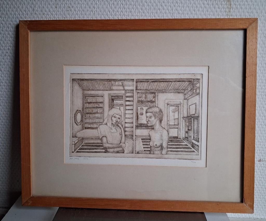 Nieuwe Haagse School Pol Jong Ets 1972 Kruisstraat 10/10, Antiek en Kunst, Dagelijks leven, Origineel, Ophalen of Verzenden, 1950 - 1999