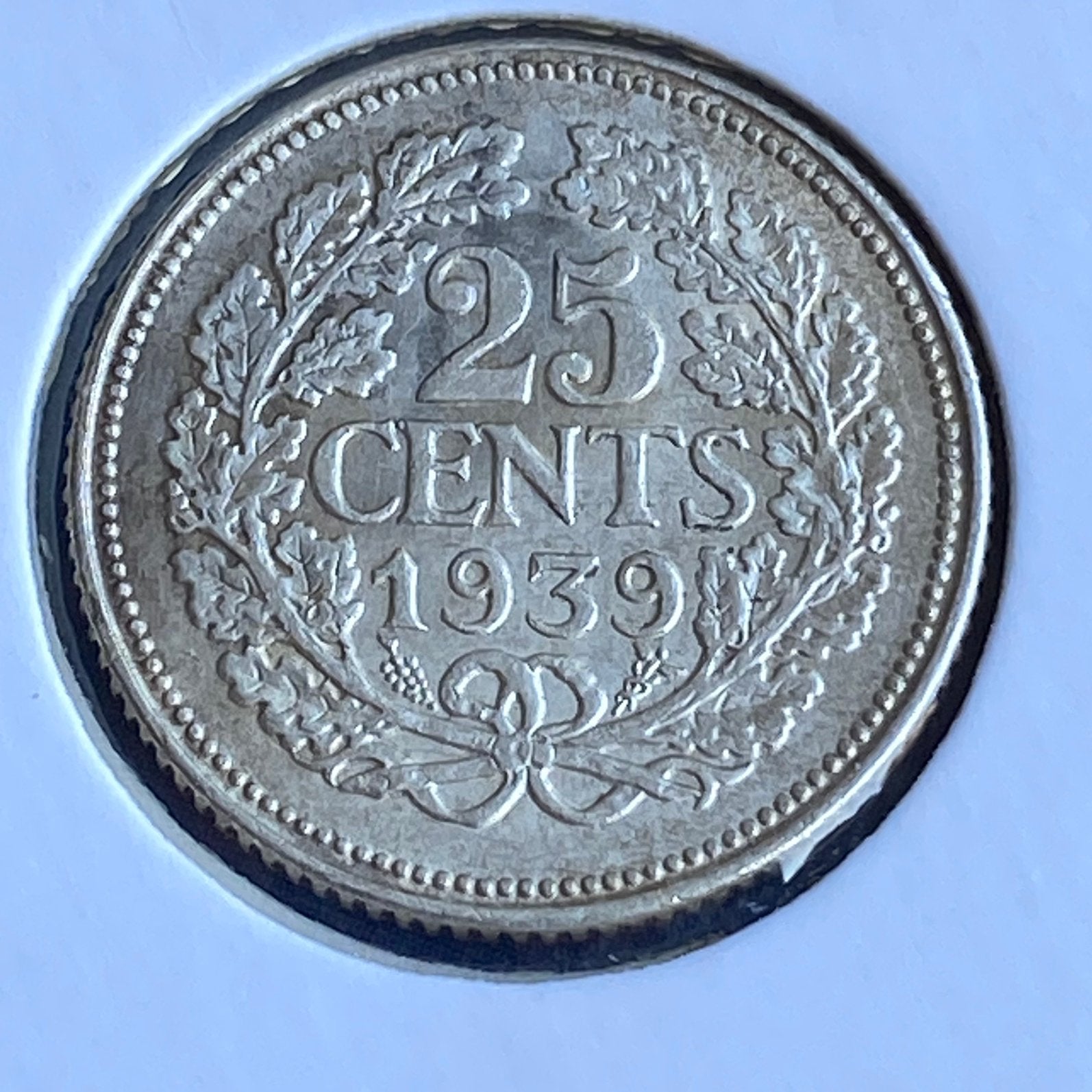 25 Cent / Kwartje Zilver uit 1939 van Wilhelmina, Verzenden, Zilver, 25 cent, Koningin Wilhelmina