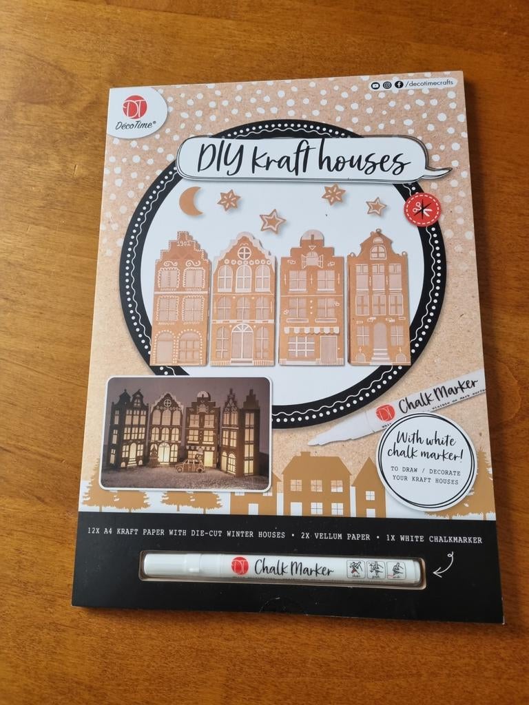 DIY Kraft Huizen Knutselset met Krijtmarker, Hobby en Vrije tijd, Knutselen, Ophalen of Verzenden, Nieuw, Gebouwen, Knutselset