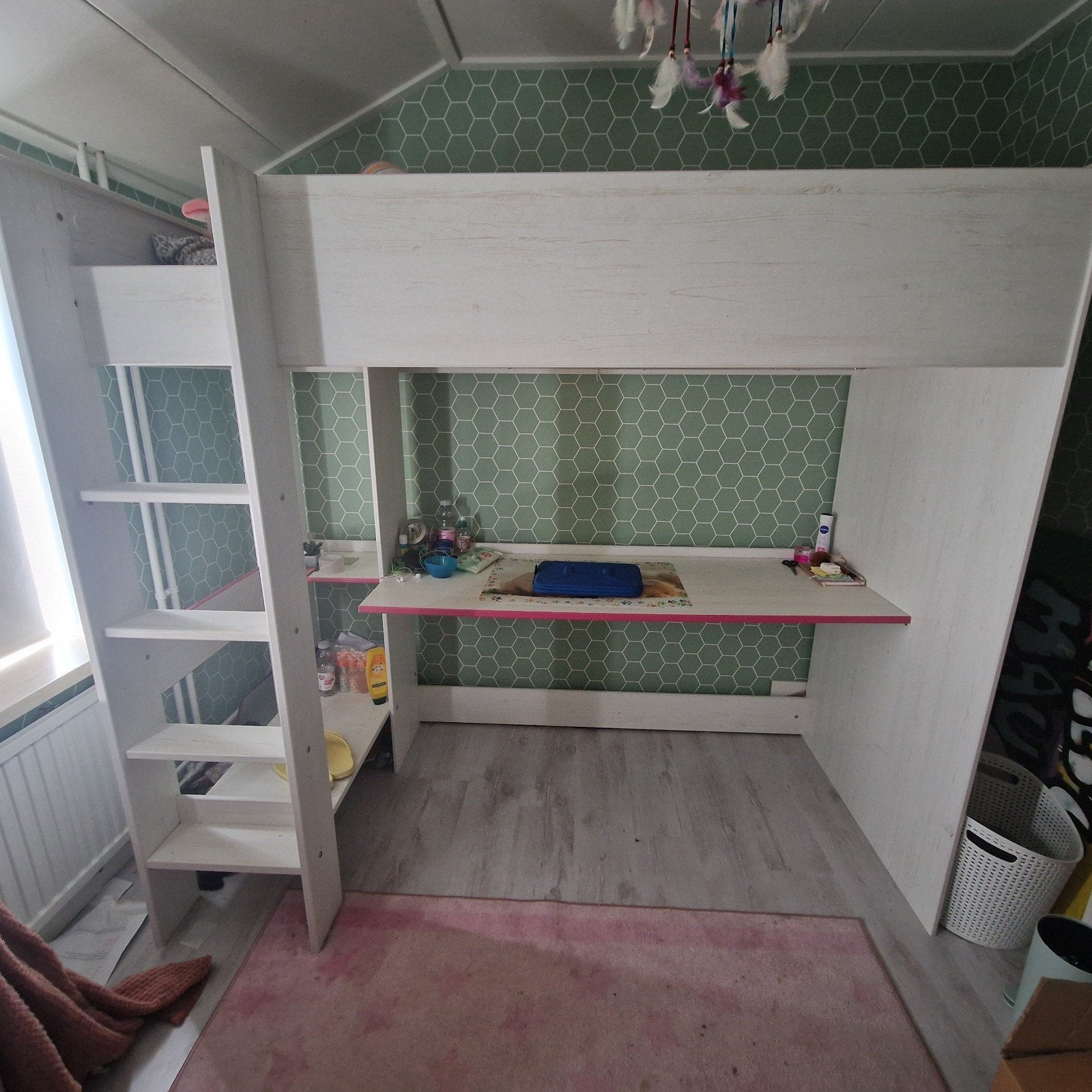 Hoogslaper met bureau en opbergruimte, Huis en Inrichting, Slaapkamer | Stapelbedden en Hoogslapers, Ophalen, Gebruikt, Eenpersoons