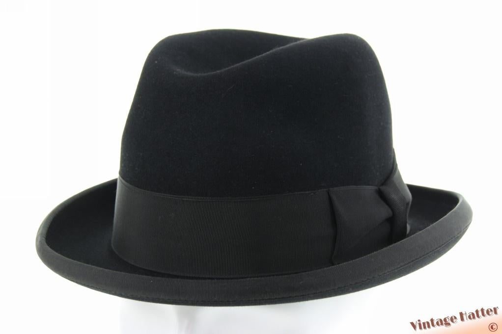 Vintage Gleufhoed Homburg hoed Rockel Exquisit zwart vilt 59, Hoed, Rockel - Exquisit, Ophalen of Verzenden, Zo goed als nieuw