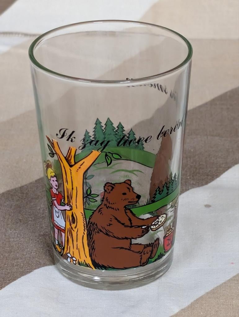 Vintage glas 'Ik zag twee beren broodjes smeren', Ophalen of Verzenden