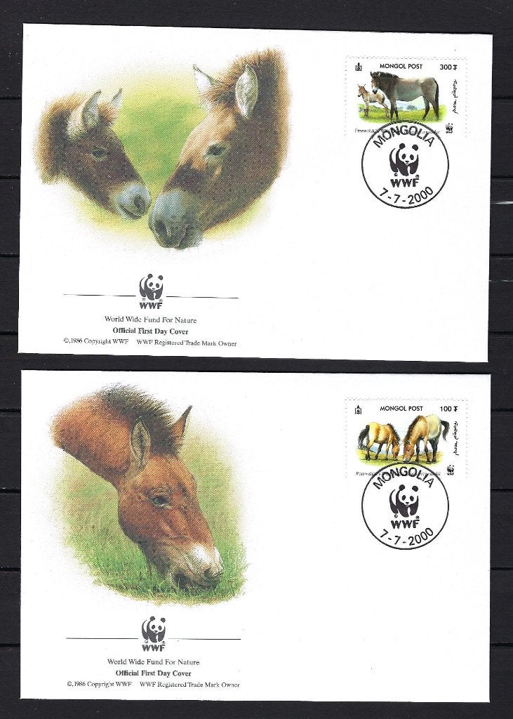 WWF Mongolië 4x FDC Mi. 3122/3125 (paarden), Ophalen of Verzenden, Dier of Natuur