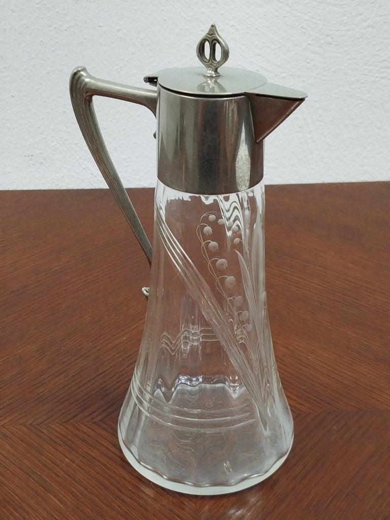 Antieke Jugendstil wijnkaraf kristal-verzilverd (ca.1906), Ophalen of Verzenden