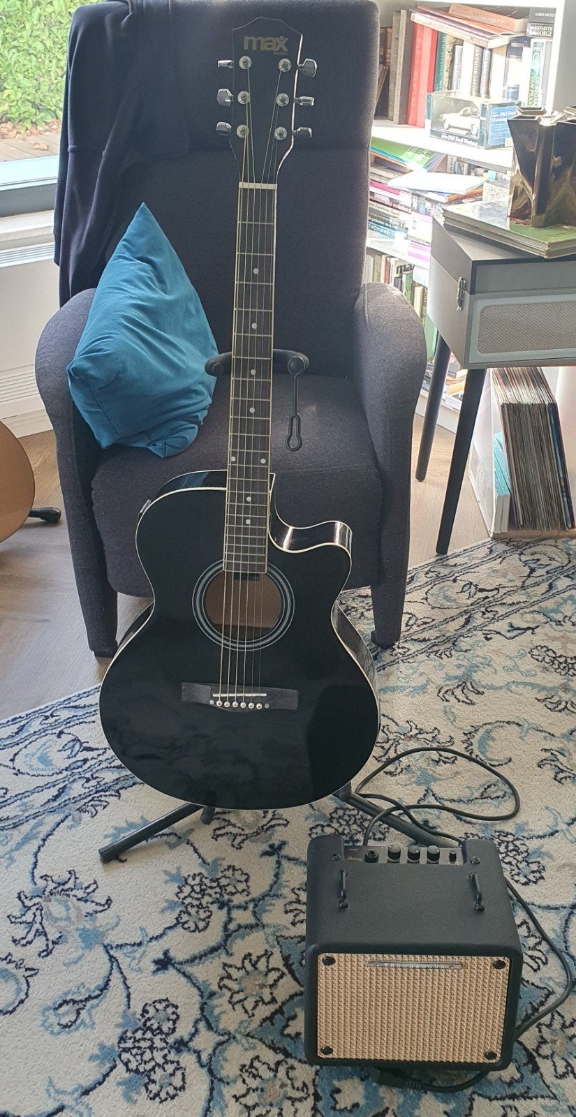 Max Music Westerngitaar met Ibanez Troubadour versterker, Ophalen, Gebruikt, Western- of Steelstringgitaar, Met (piezo-)element