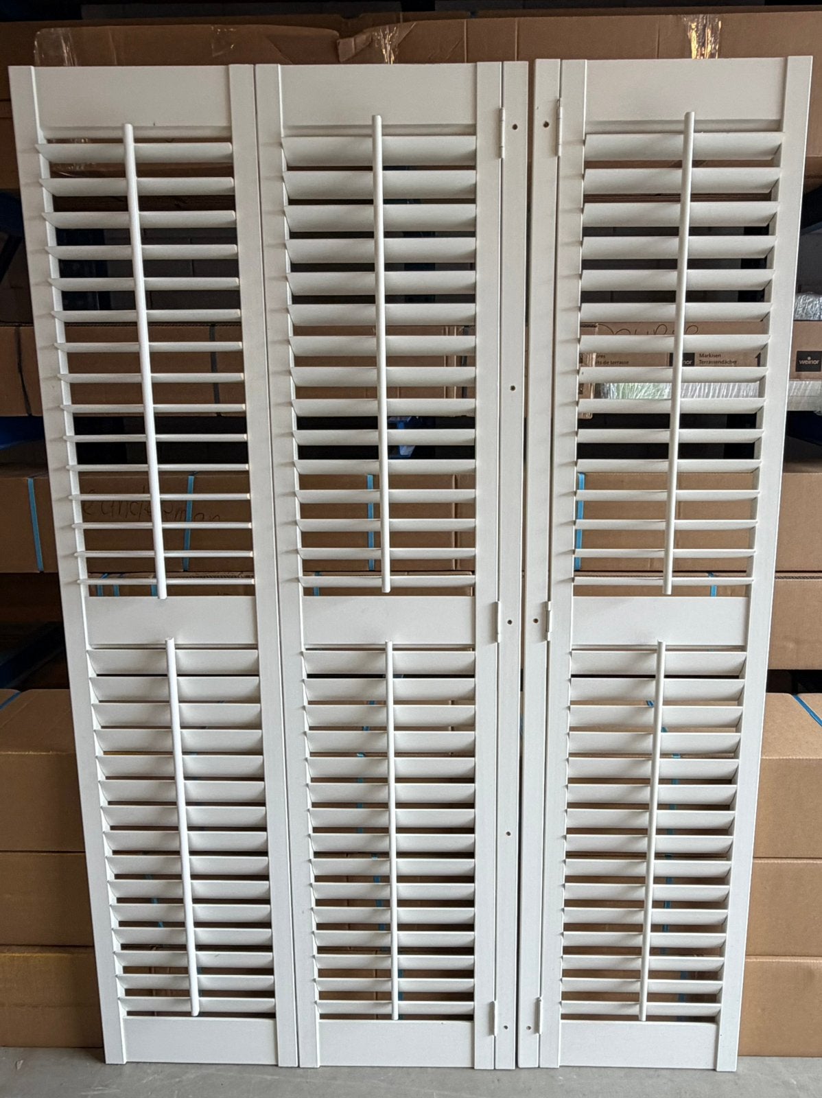 Witte shutters 192 cm hoog – 1 dubbele + 1 enkel paneel, Ophalen, Wit, Nieuw, 192 cm