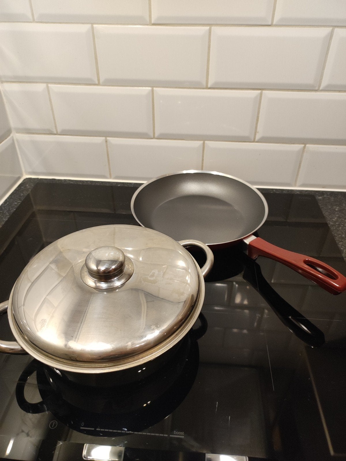 Braadpan en koekenpan voor keramische kookplaat, Ophalen, Gebruikt, Braadpan, Rvs