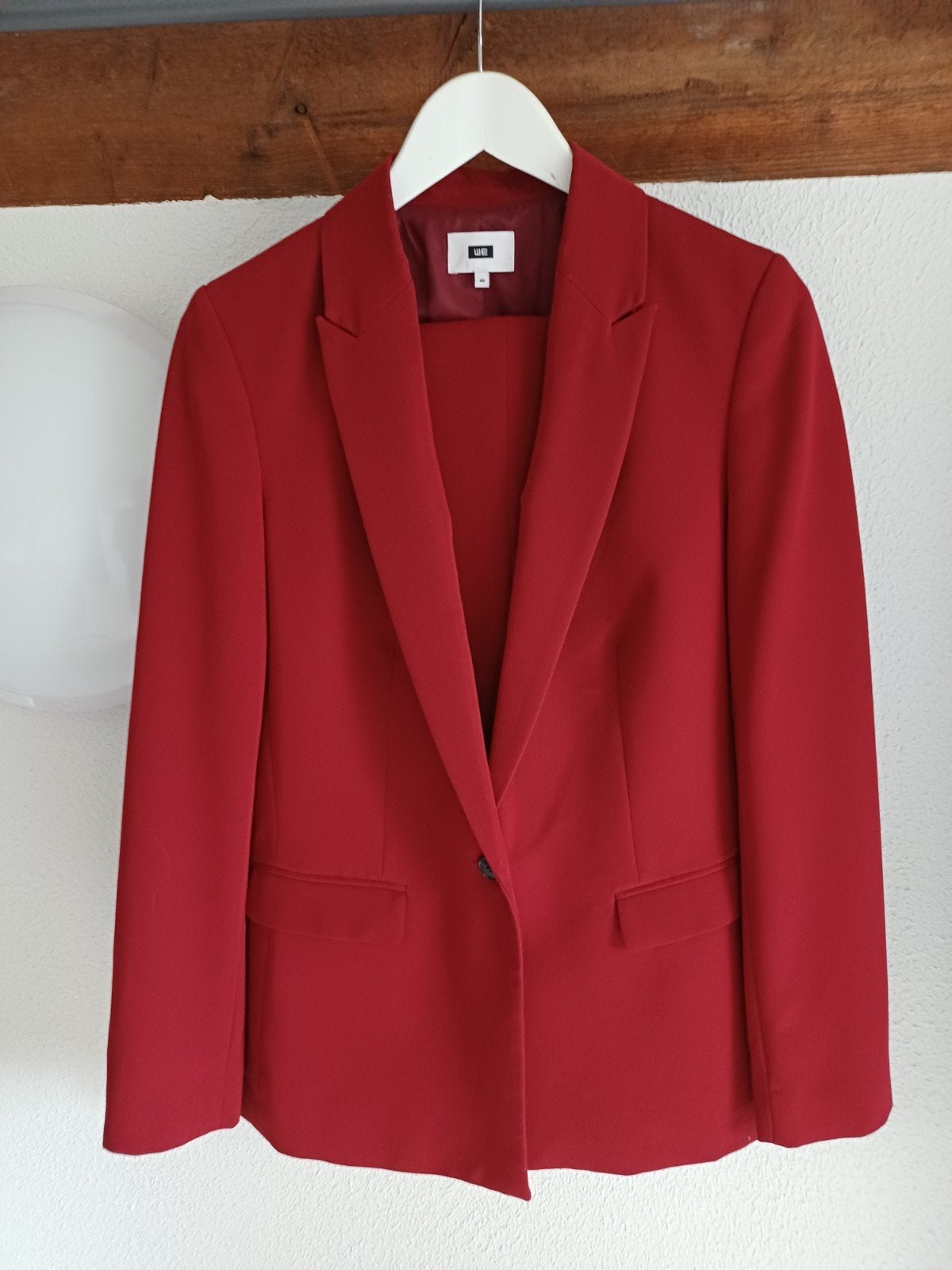 WE rood damespak - blazer en pantalon, Maat 38/40 (M), Kostuum of Pak, WE, Ophalen of Verzenden