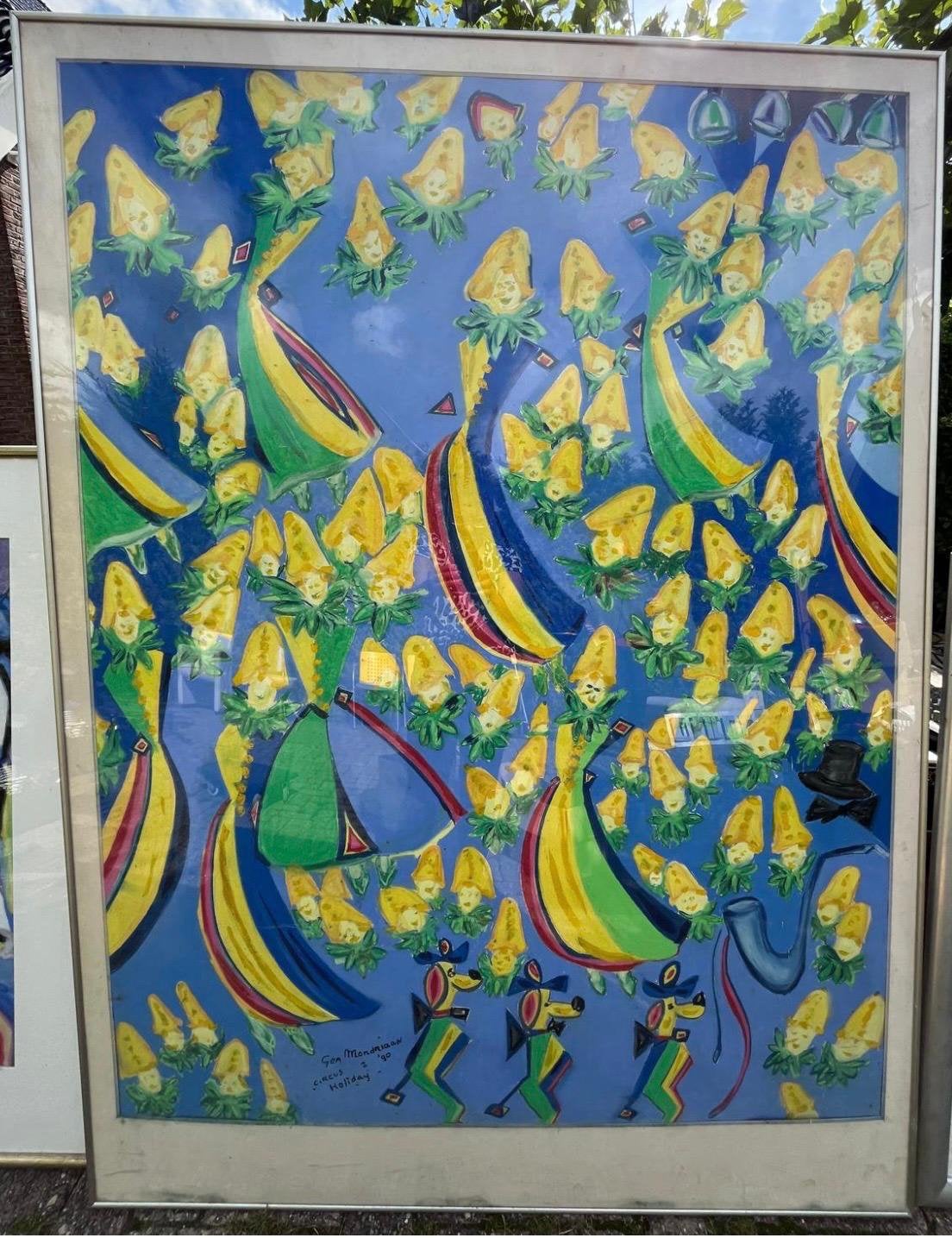 Schilderij Gea Mondriaan - "Circus Holiday" - 122 x 167 cm, Antiek en Kunst, Ophalen, Overig onderwerp
