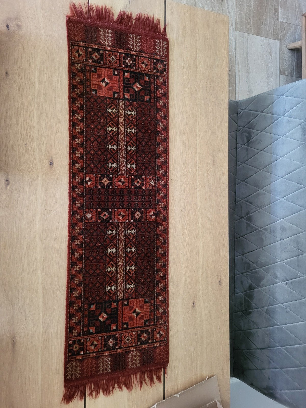 Vintage Handgeknoopt Perzisch Tafelloper- Rood/Zwart, Gebruikt, Rood, 150 tot 200 cm, Rechthoekig