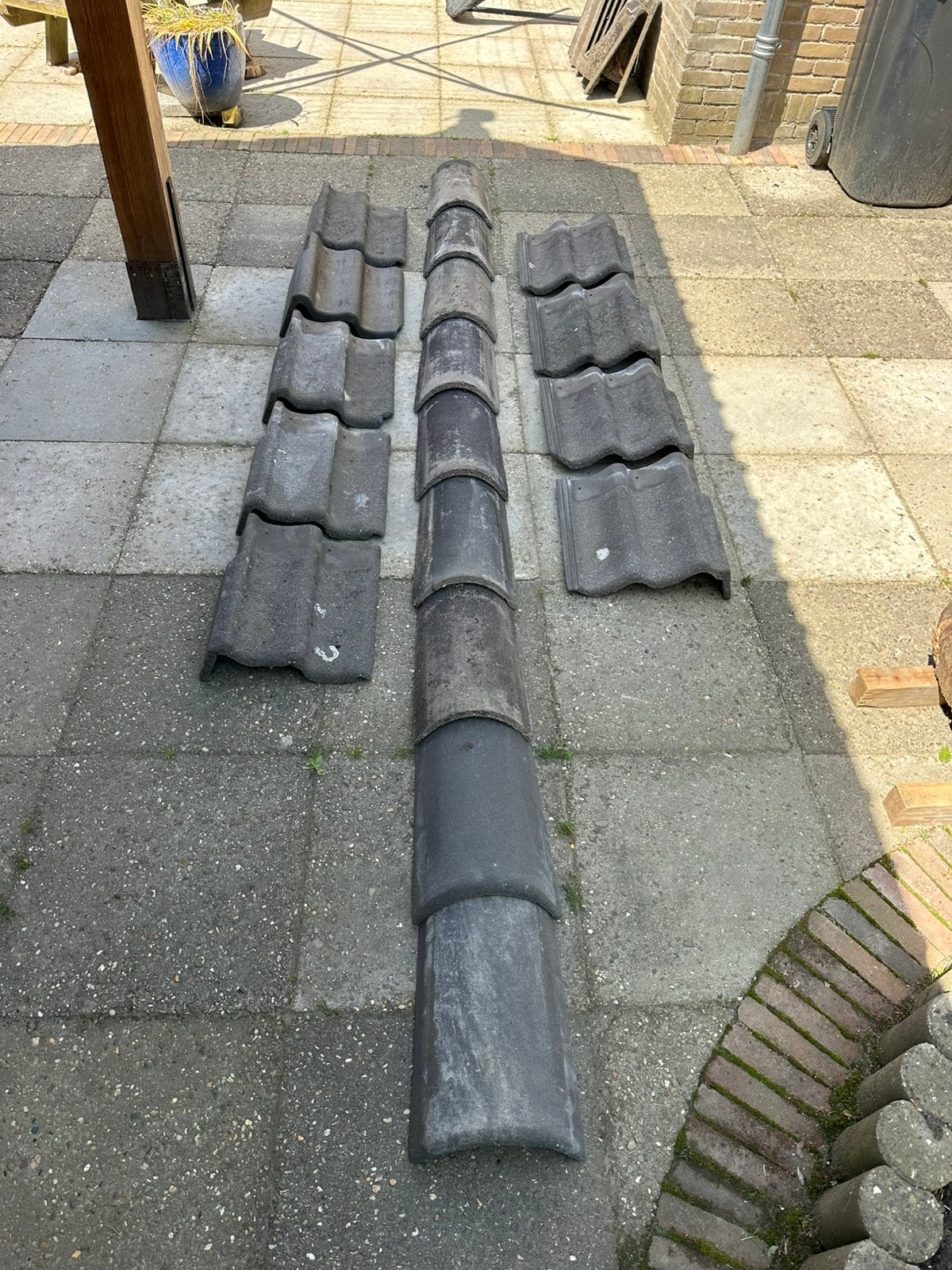 RBB Sneldek kant-/gevelpannen + 9 nokvorsten antraciet, Ophalen, Gebruikt, Steen of Klei, Minder dan 5 m²
